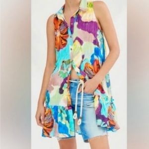 Maeve Anthropologie sleeveless button front midi dress